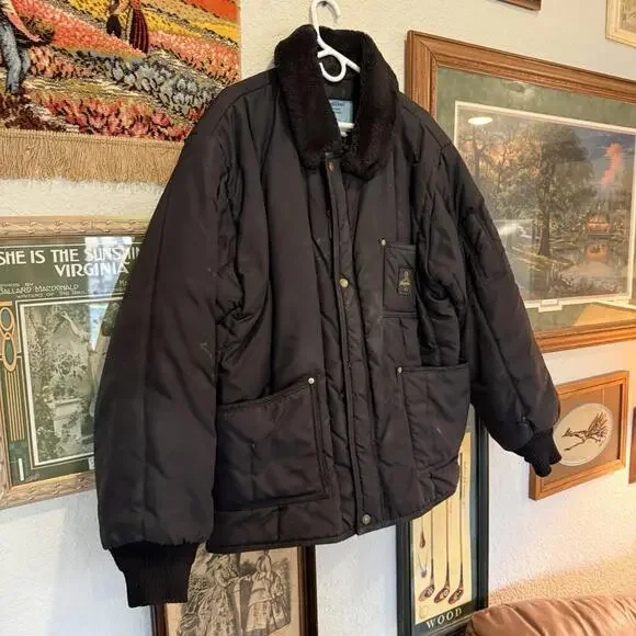 Vintage 80s Refrigiwear Polar Work Black Jacket Men's‎ Size XL Fur Collar